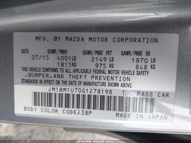 JM1BM1U70G1278198 Mazda pe