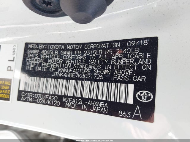 JTNK4RBE7K3021726 Toyota m20a-fks
