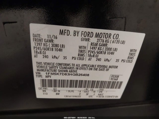 1FM5K7D83HGB26408 Ford 3.5l ti-vct