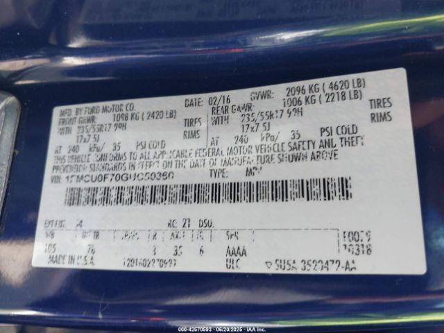 2016 FORD ESCAPE 1FMCU0F70GUC50360 Photo 8