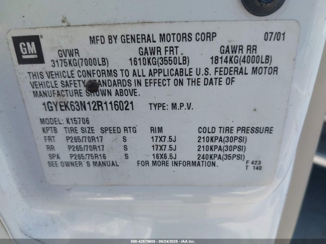2002 CADILLAC ESCALADE 1GYEK63N12R116021 Photo 8
