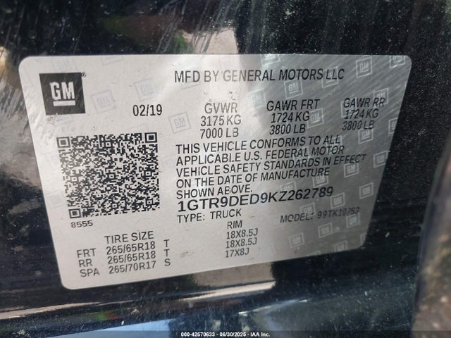1GTR9DED9KZ262789 GMC l84 - di, dfm, alum, gen 5, var 2
