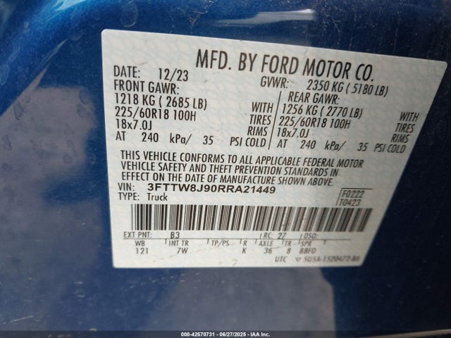 3FTTW8J90RRA21449 Ford ecoboost
