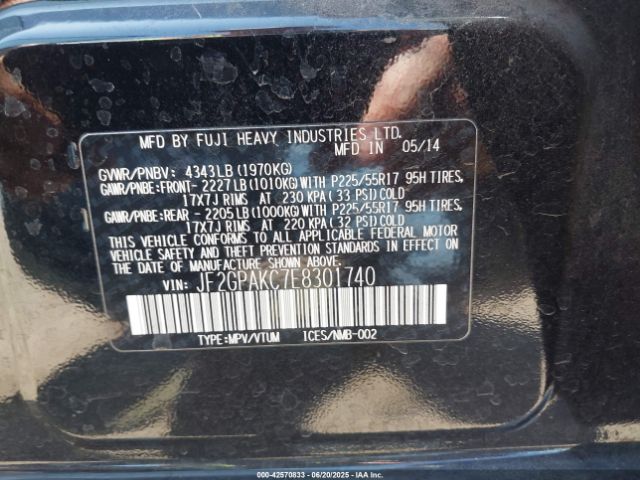 JF2GPAKC7E8301740 Subaru 2.0l na