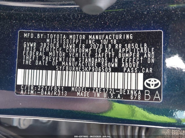 5YFBURHE5KP906509 Toyota 2zr-fe