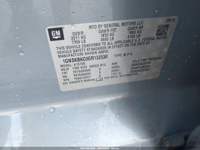2016 CHEVROLET TAHOE 1GNSKBKC8GR132538 Photo 8