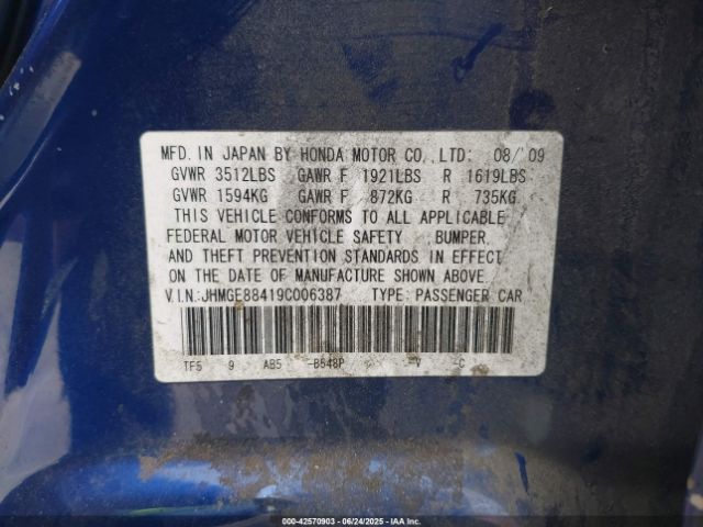 2009 HONDA FIT JHMGE88419C006387 Photo 8