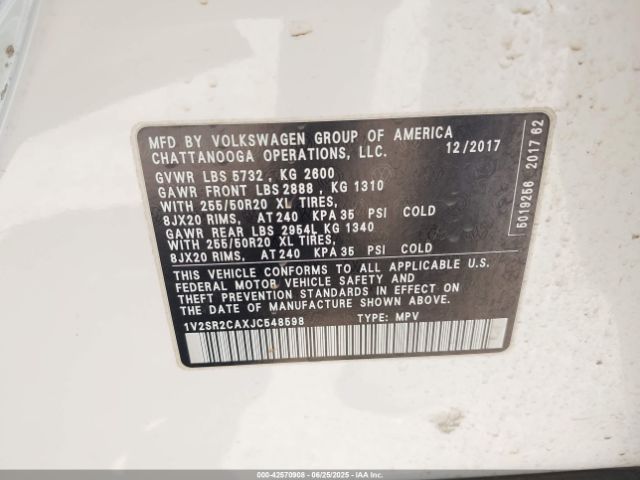 2018 VOLKSWAGEN ATLAS 1V2SR2CAXJC548598 Photo 8