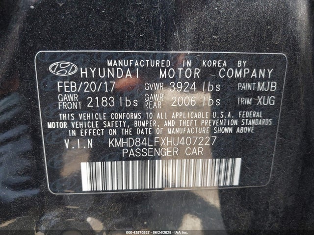 KMHD84LFXHU407227 Hyundai 2017