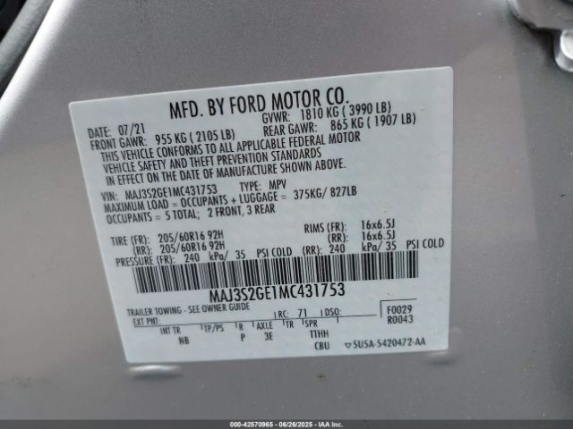 2021 FORD ECOSPORT MAJ3S2GE1MC431753 Photo 8