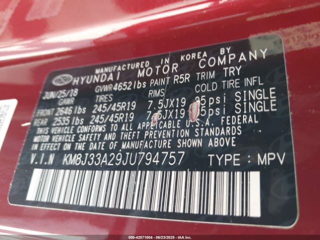 2018 HYUNDAI TUCSON KM8J33A29JU794757 Photo 8