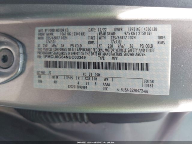2022 FORD ESCAPE 1FMCU0G64NUC03349 Photo 8