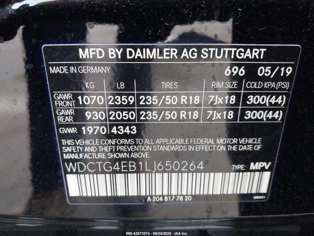 WDCTG4EB1LJ650264 Mercedes-Benz m270