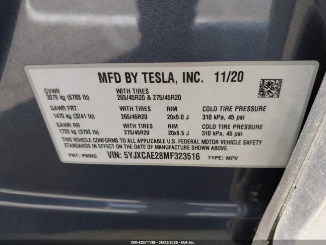 5YJXCAE28MF323516 Tesla MODEL X