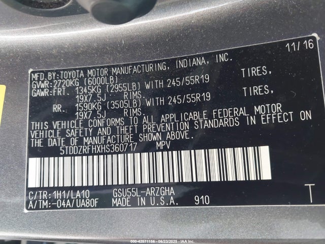 5TDDZRFHXHS360717 Toyota 2gr-fks