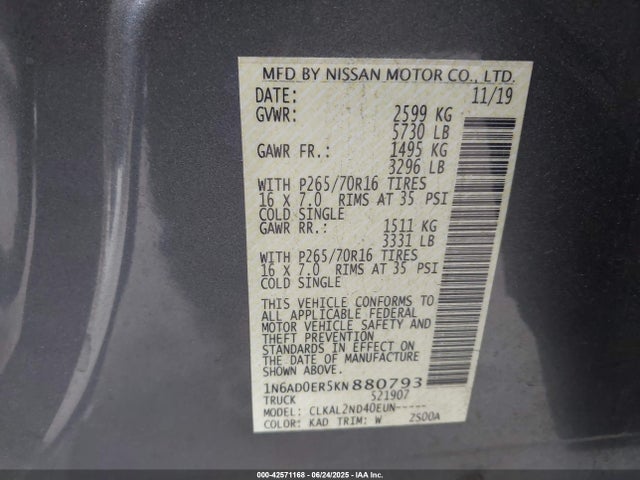 1N6AD0ER5KN880793 Nissan 2019