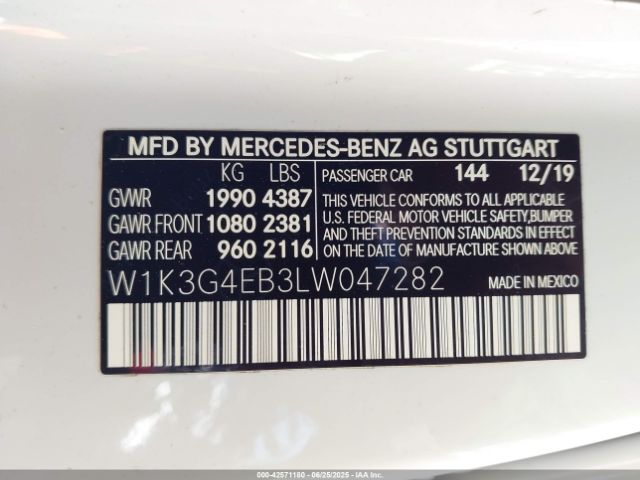 W1K3G4EB3LW047282 Mercedes-Benz m260