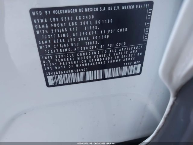 2019 VOLKSWAGEN TIGUAN 3VV2B7AX4KM194301 Photo 8