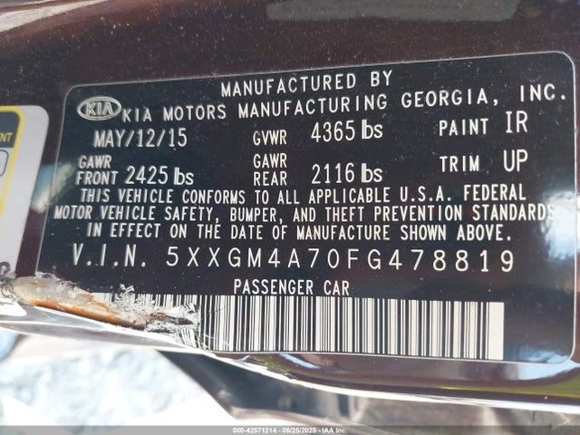 5XXGM4A70FG478819 KIA dohc gdi theta ii