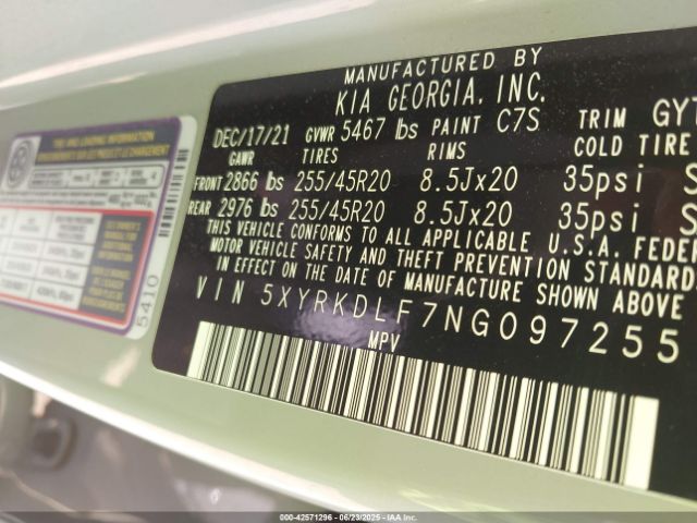 2022 KIA SORENTO 5XYRKDLF7NG097255 Photo 8