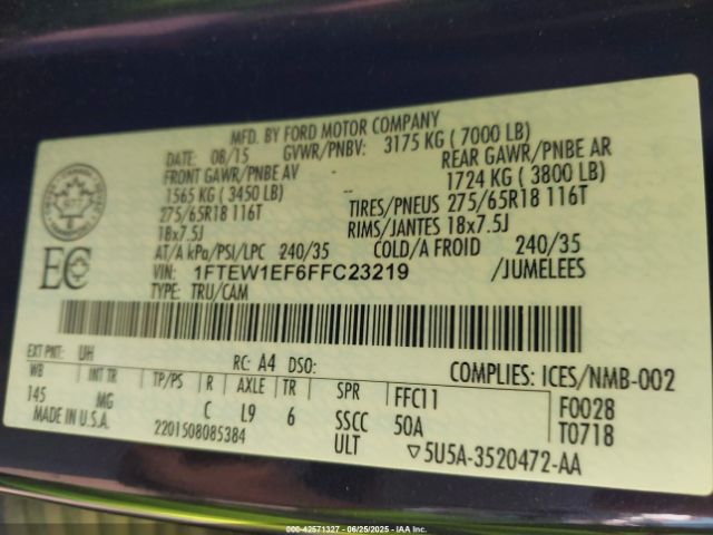 2015 FORD F-150 1FTEW1EF6FFC23219 Photo 8