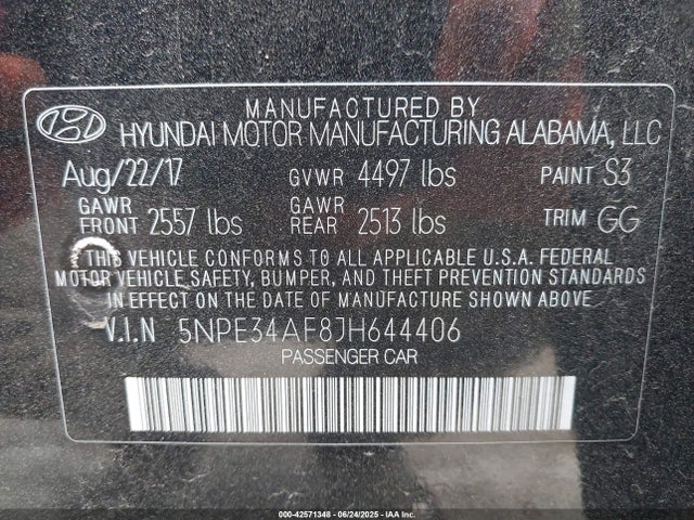 5NPE34AF8JH644406 Hyundai gdi theta-ii