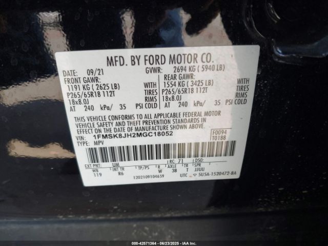 2021 FORD EXPLORER 1FMSK8JH2MGC18052 Photo 8