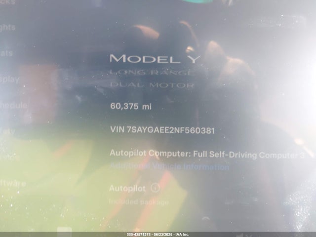 2022 TESLA MODEL Y 7SAYGAEE2NF560381 Photo 6