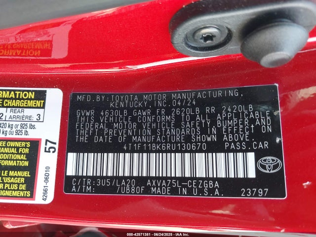 4T1F11BK6RU130670 Toyota a25a-fks
