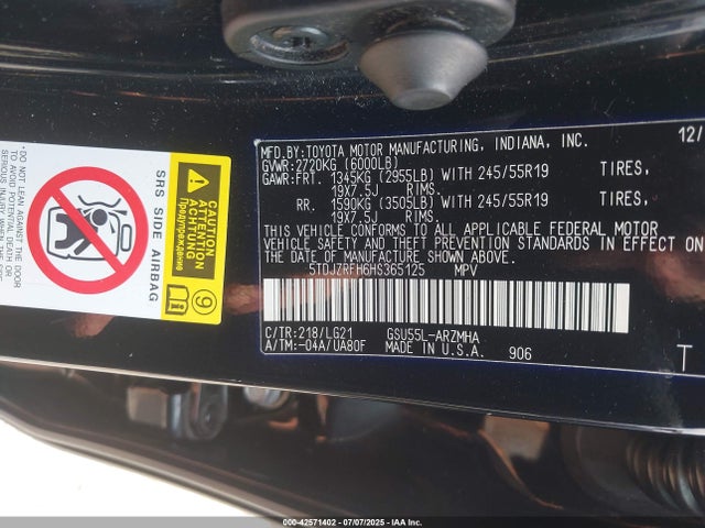 5TDJZRFH6HS365125 Toyota 2gr-fks