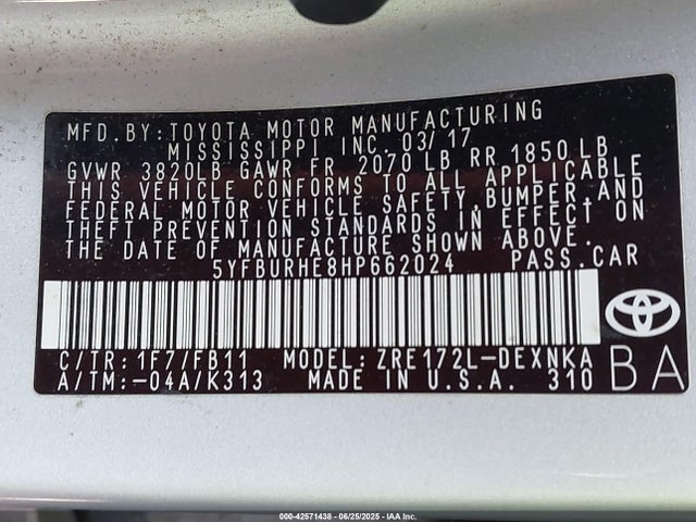 5YFBURHE8HP662024 Toyota 2zr-fe