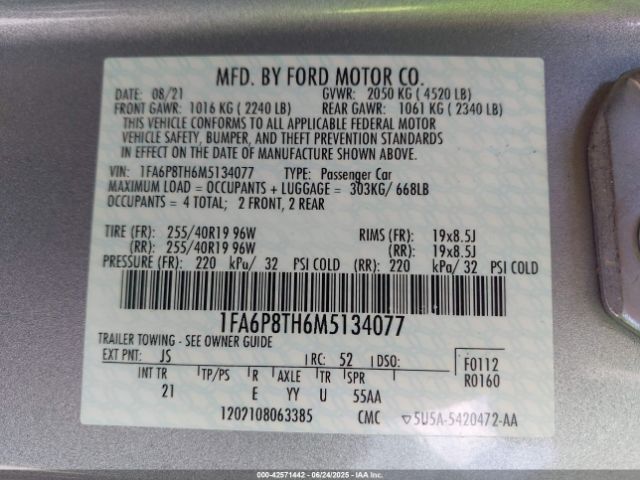 2021 FORD MUSTANG 1FA6P8TH6M5134077 Photo 8