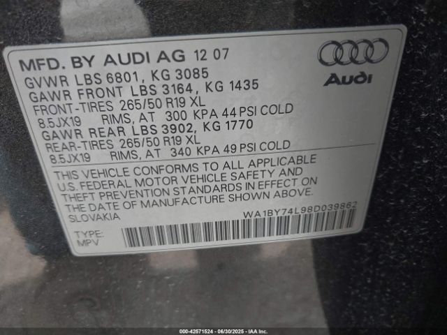 2008 AUDI Q7 WA1BY74L98D039862 Photo 8