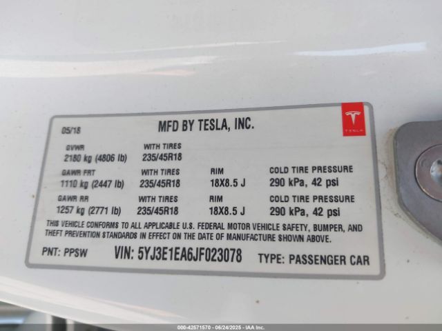 2018 TESLA MODEL 3 5YJ3E1EA6JF023078 Photo 8