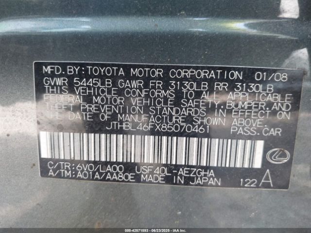 2008 LEXUS LS 460 JTHBL46FX85070461 Photo 8