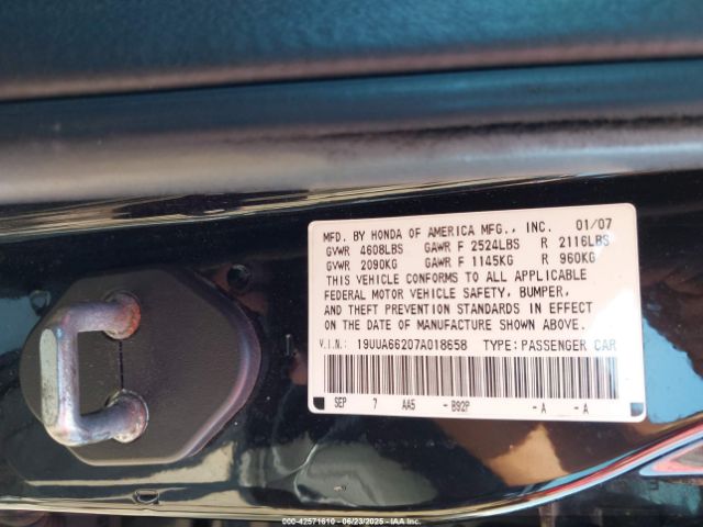 2007 ACURA TL 19UUA66207A018658 Photo 8