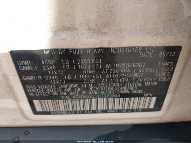 2013 SUBARU OUTBACK 4S4BRBKC3D3322844 Photo 8