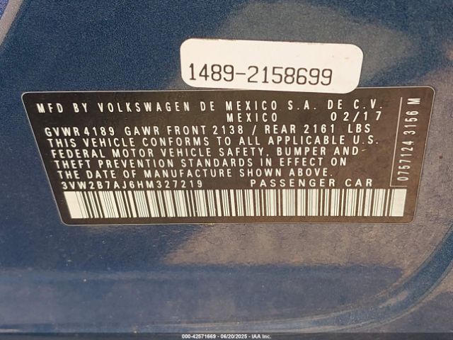 3VW2B7AJ6HM327219 Volkswagen 1.4 tsi