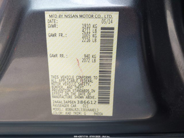 1N4AL3AP6EN386612 Nissan 2014