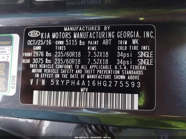 5XYPH4A16HG275593 KIA Sorento