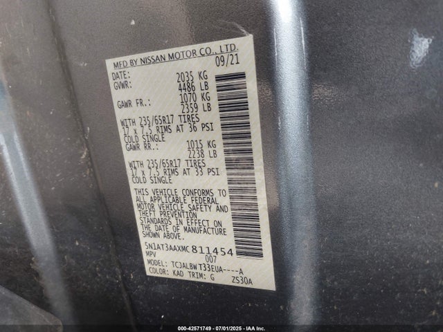 5N1AT3AAXMC811454 Nissan Rogue