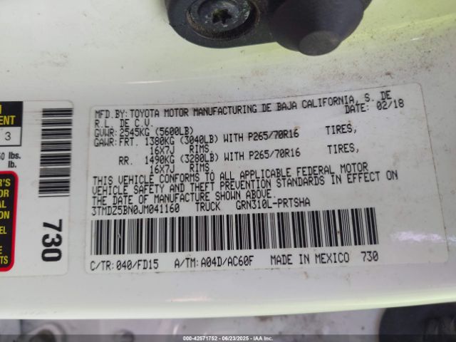3TMDZ5BN0JM041160 Toyota 2gr-fks