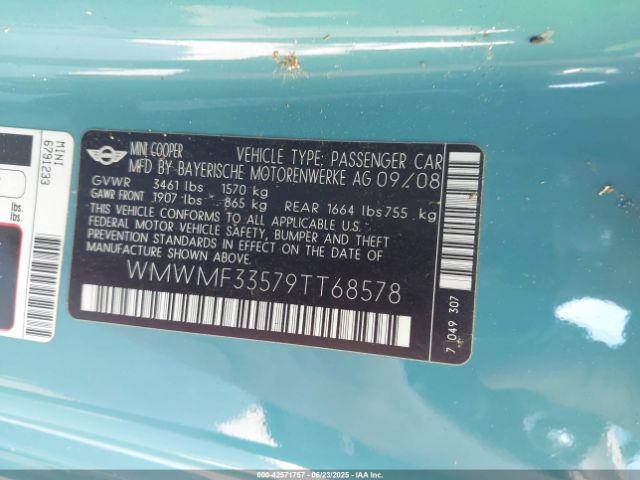 2009 MINI COOPER WMWMF33579TT68578 Photo 8