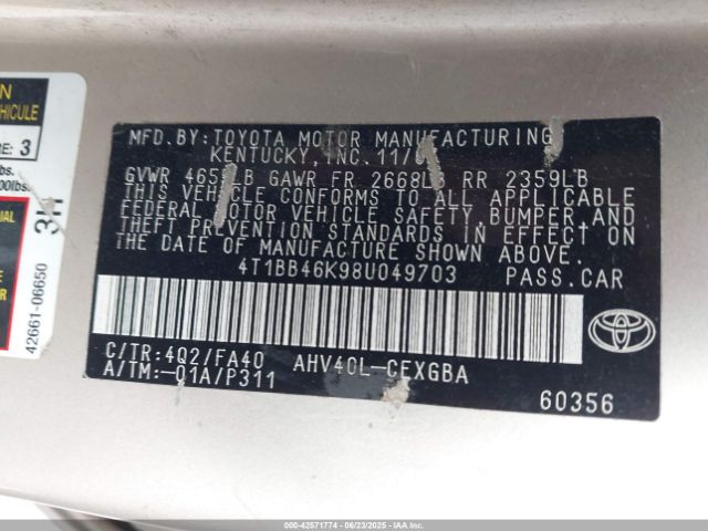 2008 TOYOTA CAMRY HYBRID 4T1BB46K98U049703 Photo 8