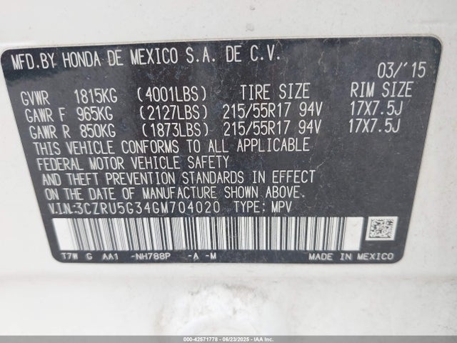 3CZRU5G34GM704020 Honda r18z9