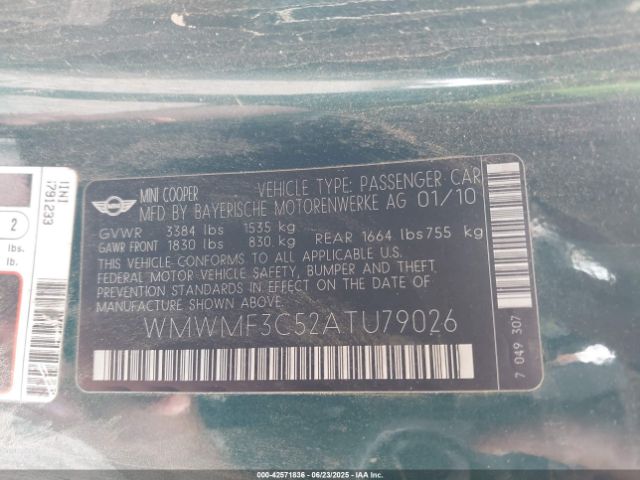 2010 MINI COOPER WMWMF3C52ATU79026 Photo 8