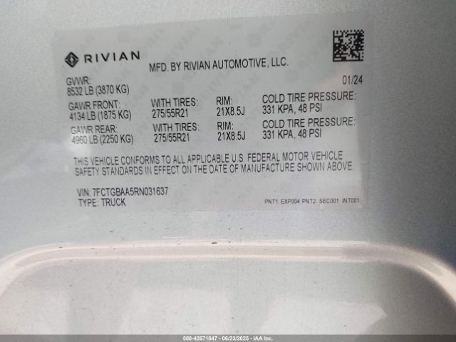 2024 RIVIAN R1T 7FCTGBAA5RN031637 Photo 8