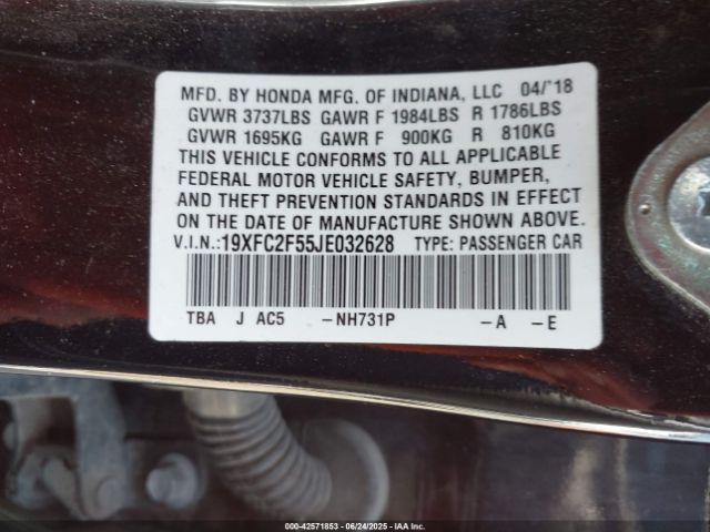 2018 HONDA CIVIC 19XFC2F55JE032628 Photo 8