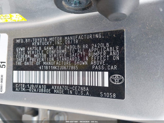4T1B11HK2JU677865 Toyota a25a-fks