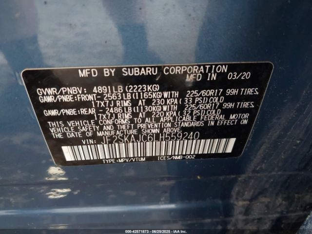 JF2SKAJC6LH559240 Subaru naturally aspirated u5